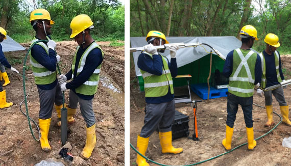 Placement of source and receivers into boreholes for Crosshole Seismic Tomography test