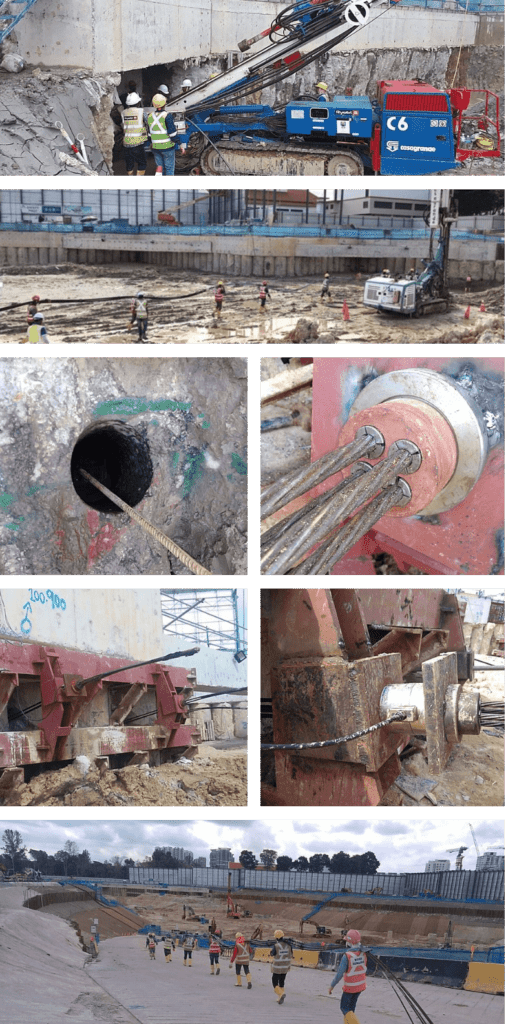 Collage of workers performing ground anchors work for a project