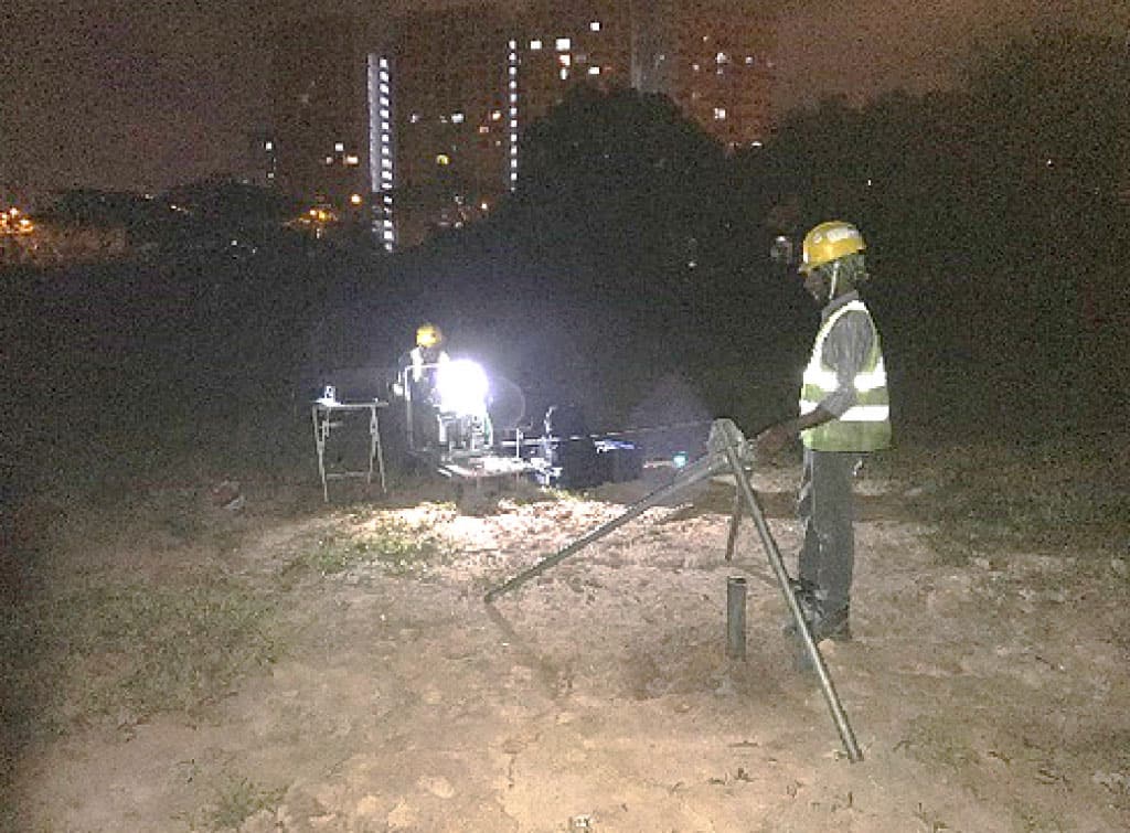 Site work for PS suspension logging test carried out at night