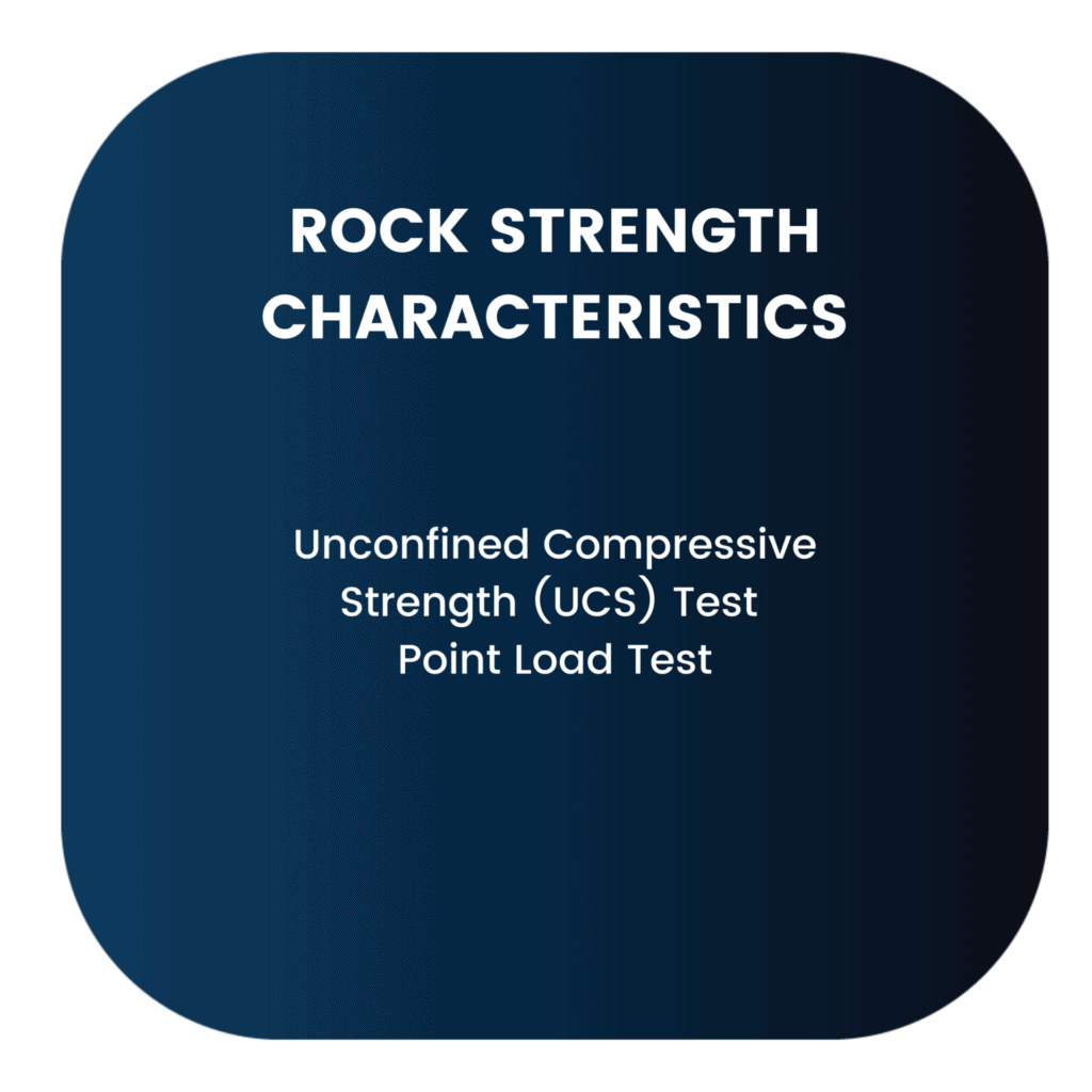 Lists of tests under rock strength characteristics category (unconfined compressive, strength test and point load test)